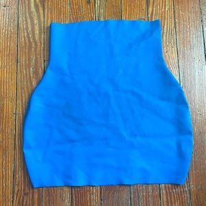 Blue high waisted latex skirt
